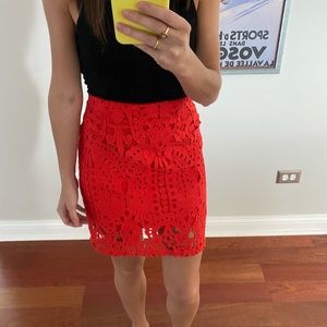 Crochet high waisted red skirt from Forever21